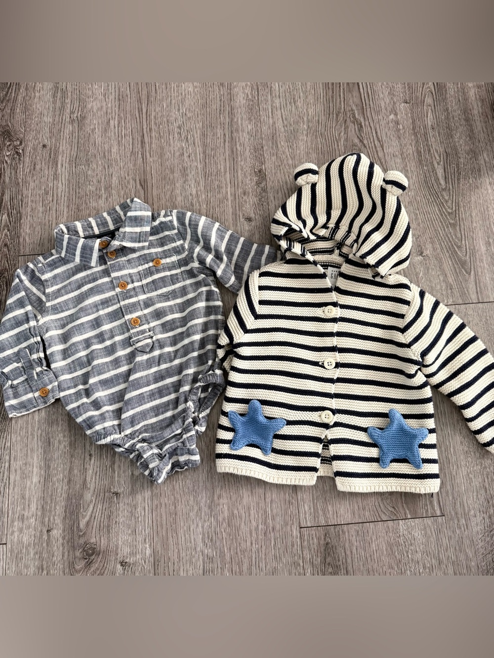 Baby Gap Striped Knit Hooded Cardigan & long sleeve shirt 6-12 month